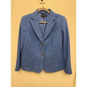 Talbots Blazer Women's Size 12 Petite Blue Wool Blend Jacket Tailored Workwear